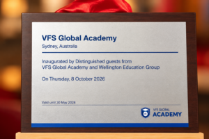 VFS Global Academy Sydney inauguration plaque dated 8 October 2026