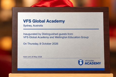 VFS Global Academy Sydney inauguration plaque dated 8 October 2026